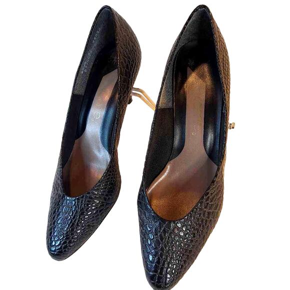 Connie Women's Classic Pump Heel Black Crocodile Dressy Slip On Heels 8.5 AA - Picture 1 of 7